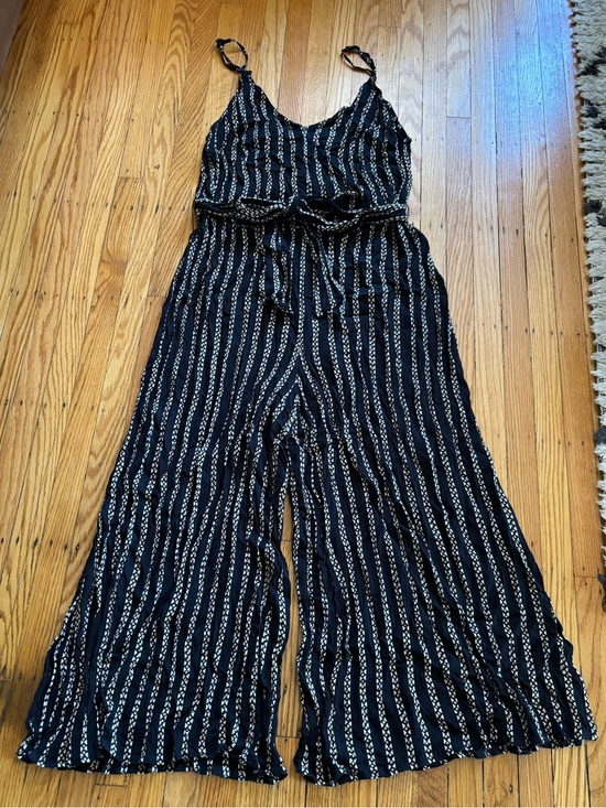 Billabong Pants - Billabong Black Striped Wide-Leg Jumpsuit with Tie Waist